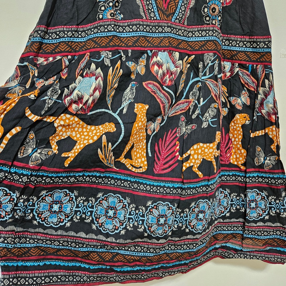 Anthropologie NWOT Cat Jungle Print Ruffle V-Neck Mini Dress Black Multi 2X - Picture 4 of 11